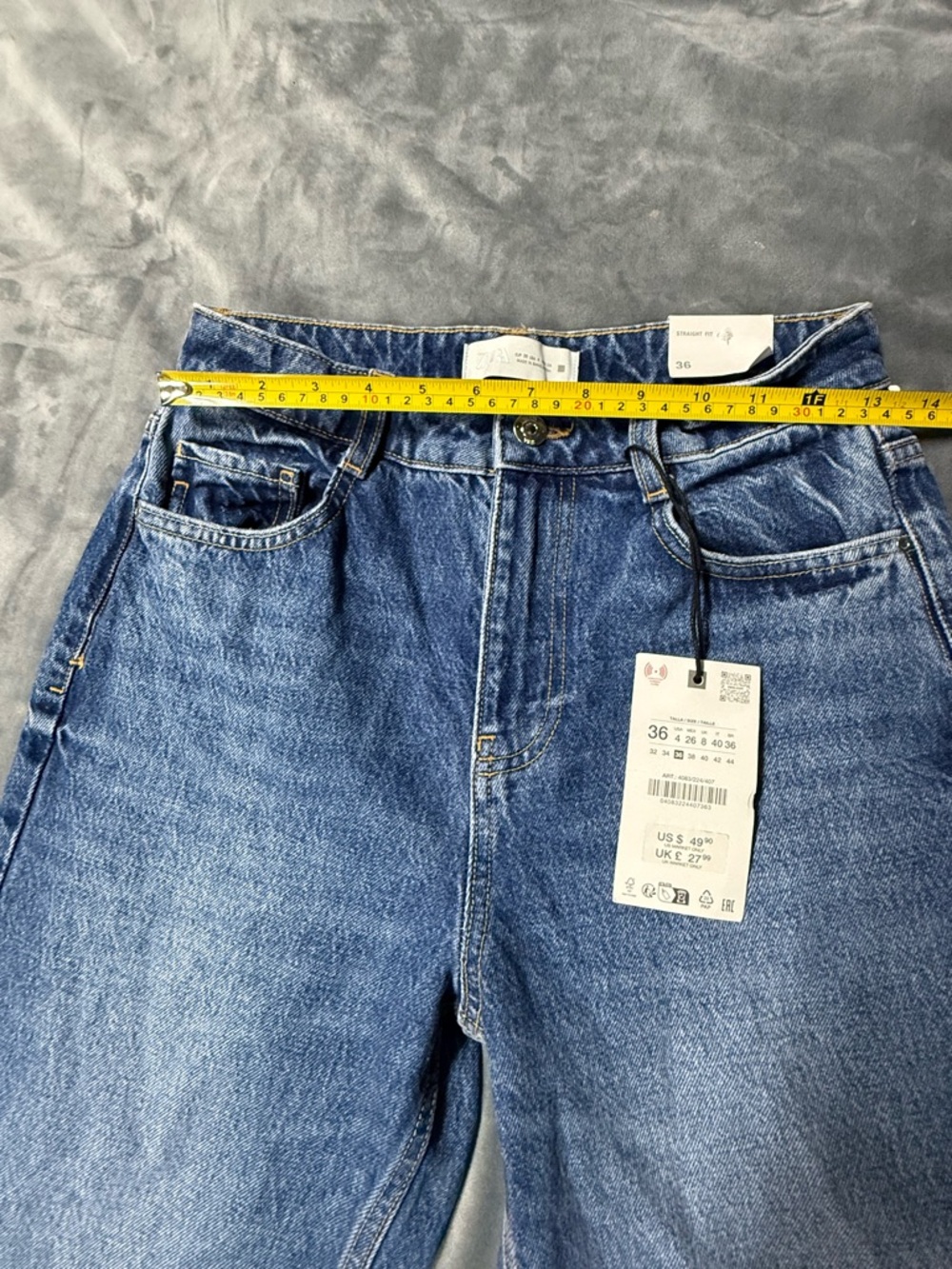 Zara Medium Blue High-Rise Straight Jeans - Picture 2 of 8